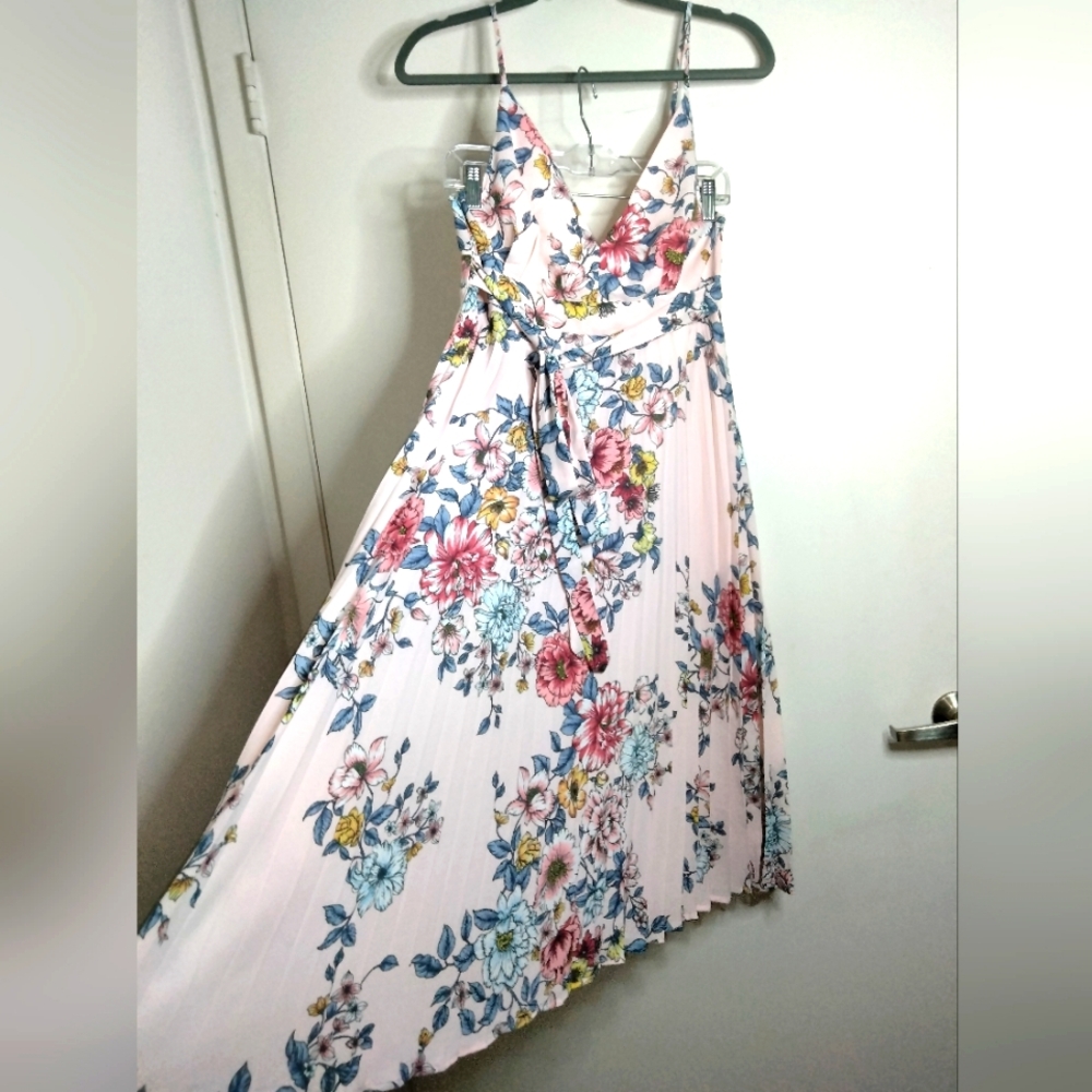 Thirty Thirty (Size XL) Multicolored Floral V-Neck Belted Midi Dress (NEW-NWT)
